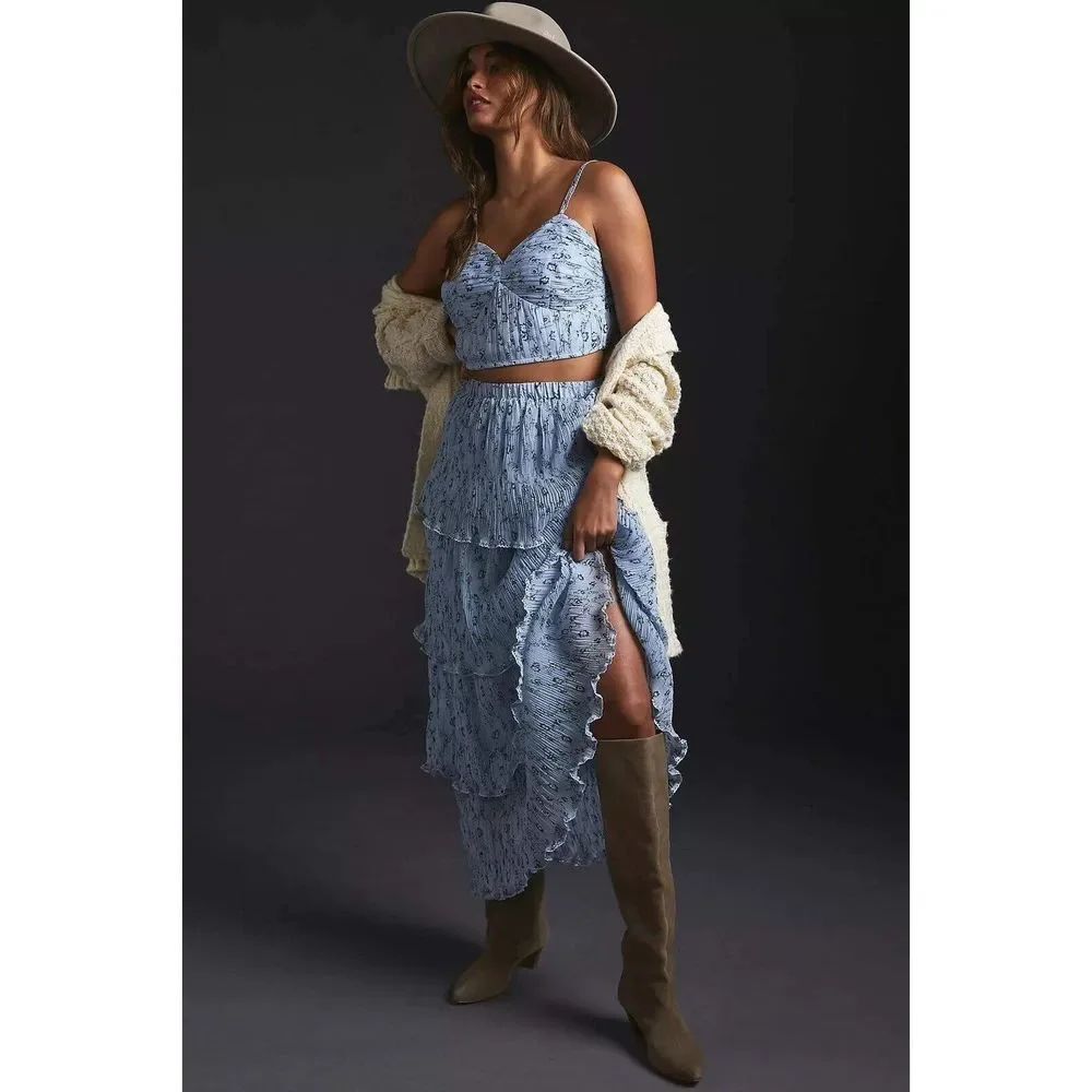 Anthropologie Let Me Be Top & Tiered Skirt Set